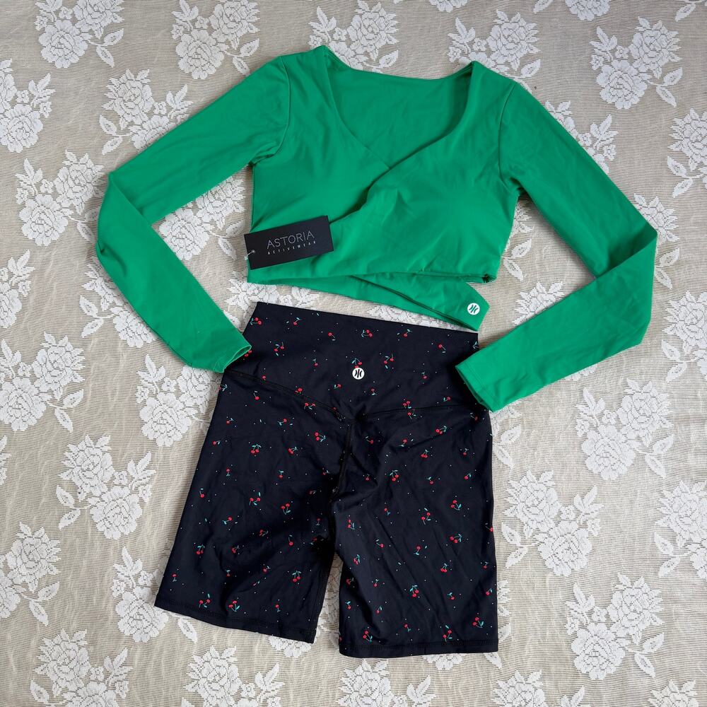 Astoria Activewear Cherry Biker Shorts & Wrap Top Set